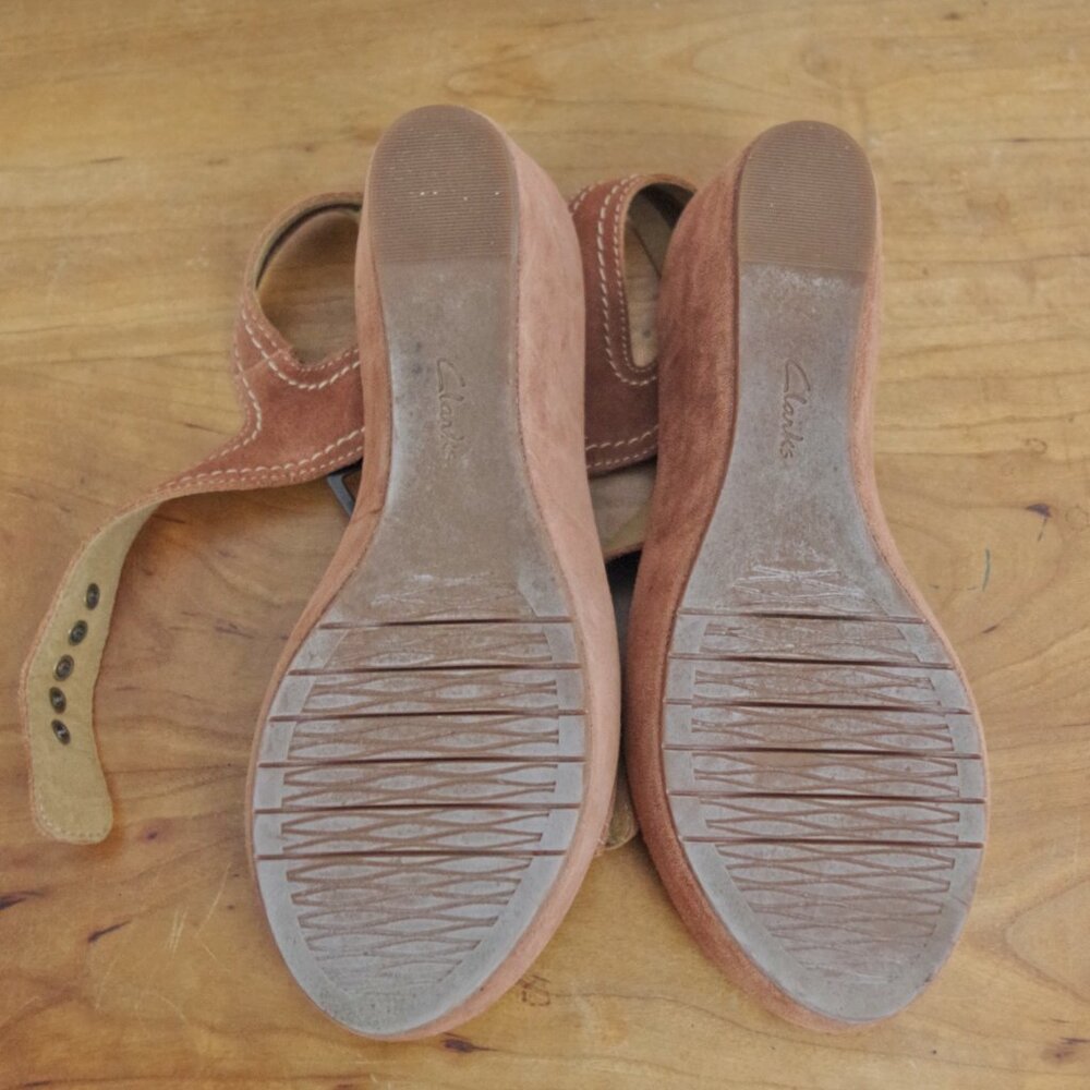 Clarks Brown Suede Platform Wedge Sandals 9M - Picture 3 of 8